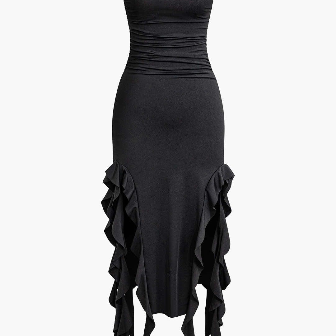 Sukienka Maxi Bandeau z Falbanami