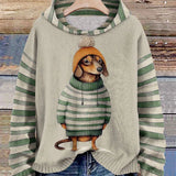 Dzianinowy Sweter Damski z Motywem Psa w Paski