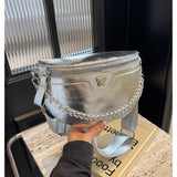 Damska Metaliczna Torebka Nerka Crossbody Srebrna Elegancka