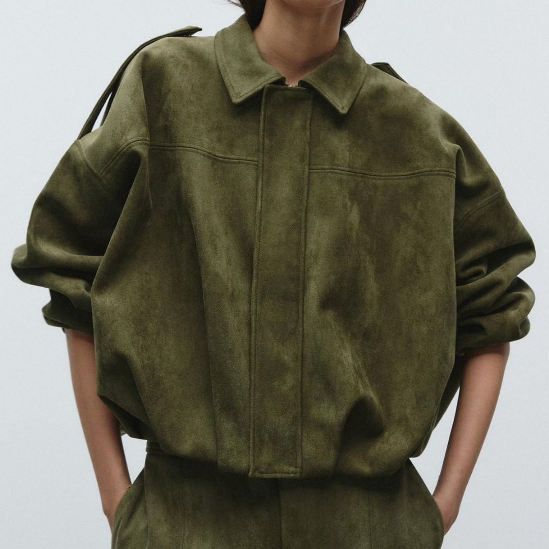 Damska kurtka zamszowa oversize elegancka casualowa modna