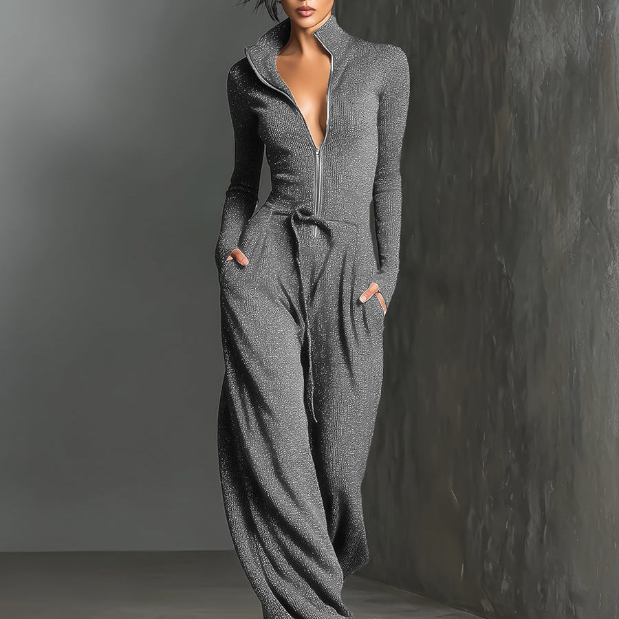 Elegancki Kombinezon Damski Oversize z Długim Rękawem Styl Minimalistyczny