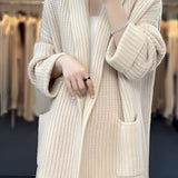 Długi kardigan dzianinowy oversize ciepły stylowy sweter