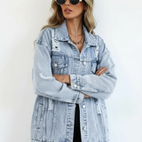 Damska Oversize Kurtka Jeansowa Vintage Denim
