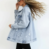 Damska Oversize Kurtka Jeansowa Vintage Denim