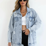 Damska Oversize Kurtka Jeansowa Vintage Denim