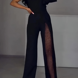 Czarny Kombinezon Na Jedno Ramię Z Rozcięciem Elegancki