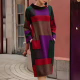 Luźna Sukienka Swetrowa Midi w Geometryczne Wzory