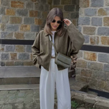 Damska Krótka Kurtka Oversize Casual na Guziki