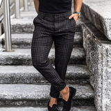 Męskie Spodnie w Kratę Dopasowane Eleganckie Casual