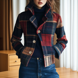 Krótka kurtka w kratę elegancka stylowa jesienna casual