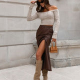 Sweter Damski Off Shoulder Dopasowany Prążkowany Stylowy Top