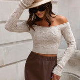 Sweter Damski Off Shoulder Dopasowany Prążkowany Stylowy Top