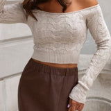 Sweter Damski Off Shoulder Dopasowany Prążkowany Stylowy Top
