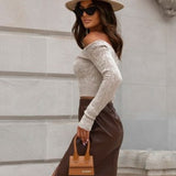 Sweter Damski Off Shoulder Dopasowany Prążkowany Stylowy Top