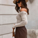 Sweter Damski Off Shoulder Dopasowany Prążkowany Stylowy Top