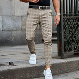 Męskie Spodnie w Kratę Dopasowane Eleganckie Casual