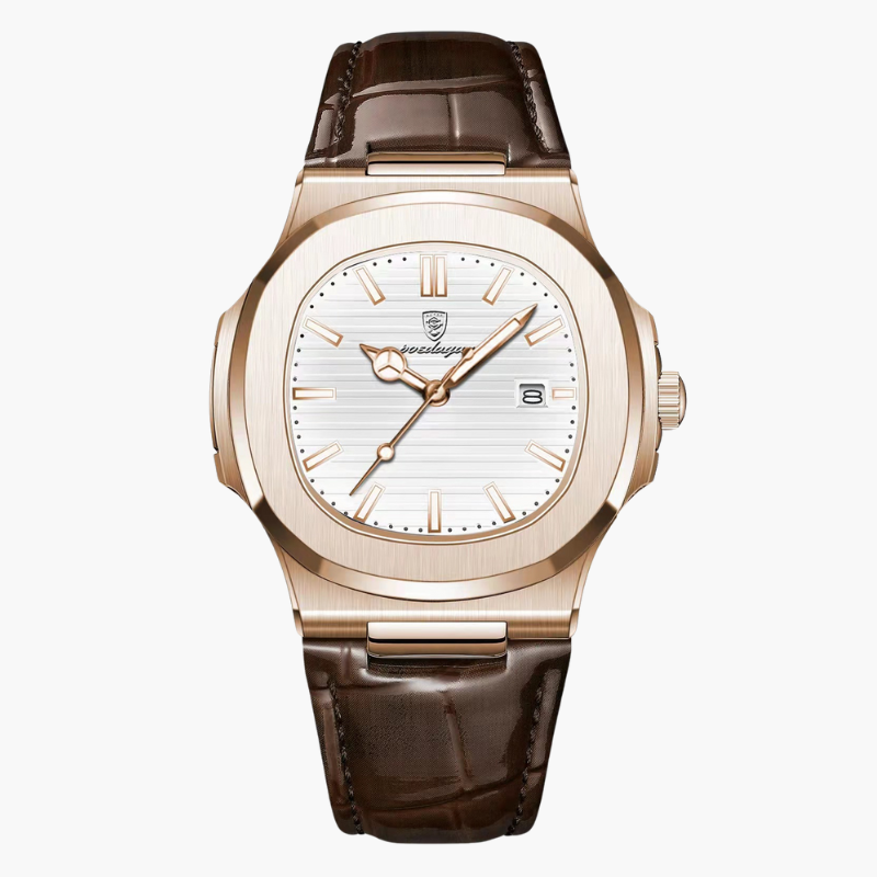 Męski zegarek z chronografem 41 mm, skórzany pasek