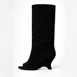 Eleganckie kozaki na obcasie open toe stylowe wysokie buty