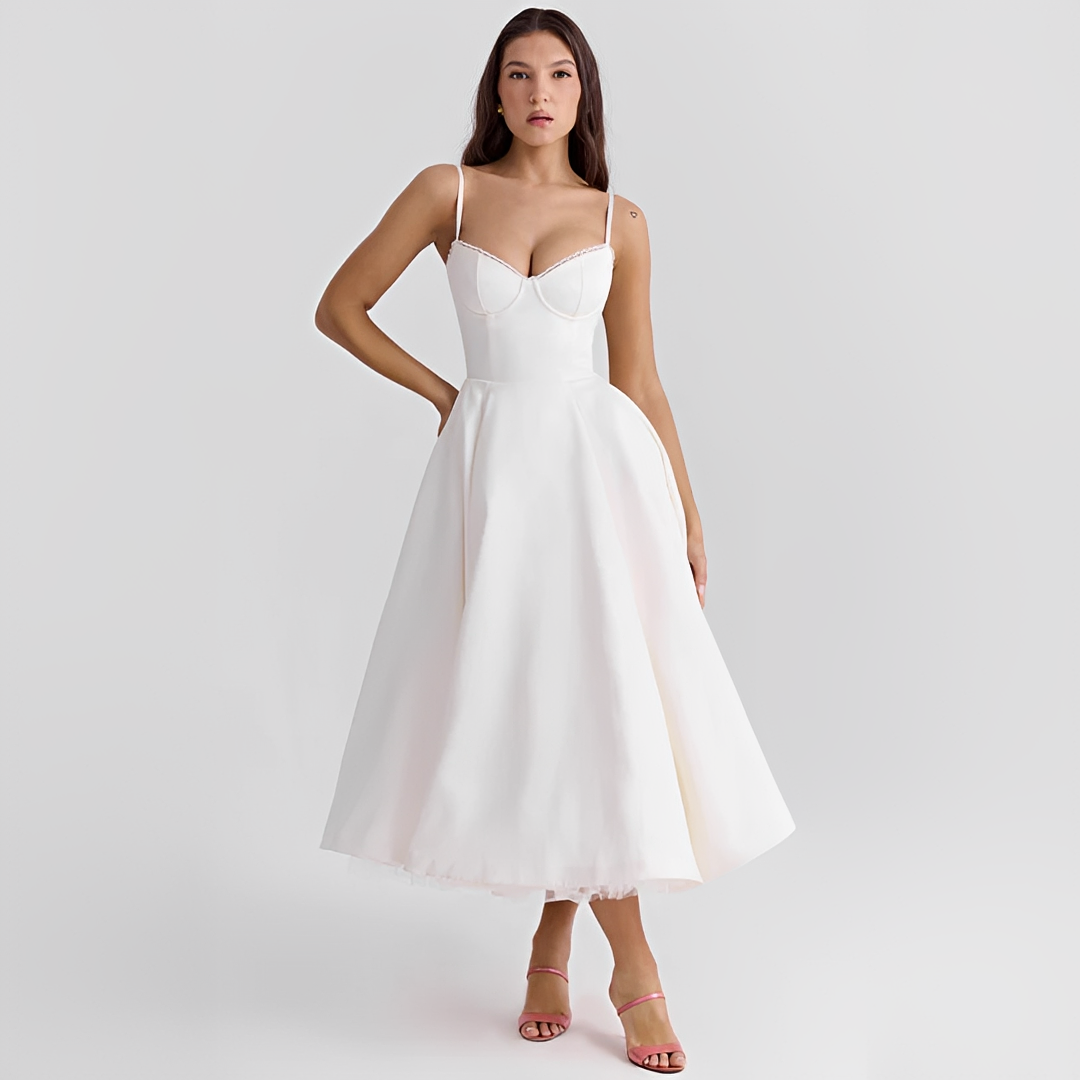 Rozkloszowana Sukienka Midi Na Ramiączkach Elegancka