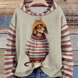 Dzianinowy Sweter Damski z Motywem Psa w Paski