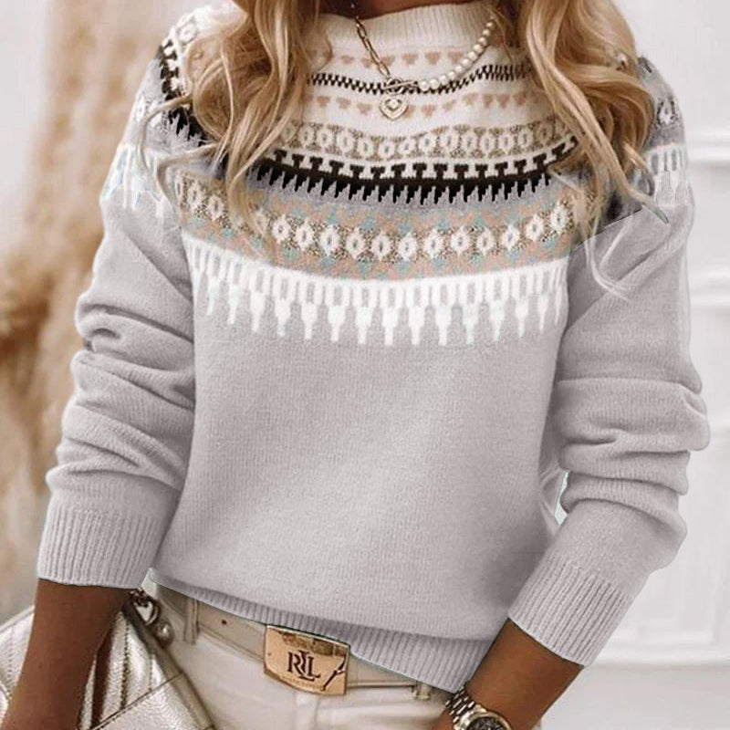 Damski sweter Fair Isle z półgolfem i długim rękawem
