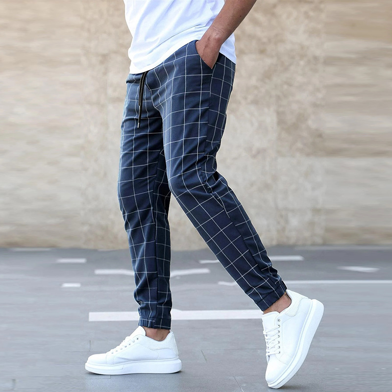 Męskie Spodnie w Kratę Slim Fit Nowoczesny Styl Casual