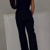 Czarny Kombinezon Na Jedno Ramię Z Rozcięciem Elegancki