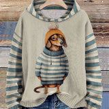 Dzianinowy Sweter Damski z Motywem Psa w Paski