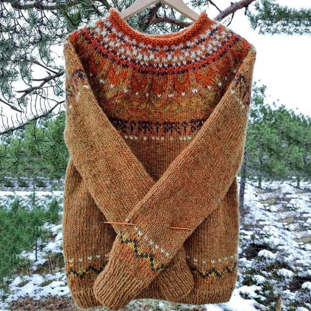 Dzianinowy Sweter Damski we Wzory Folk na Chłodne Dni
