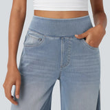 Damskie Szerokie Jeansy z Wysokim Stanem – Modne Spodnie Denim