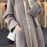Długi kardigan dzianinowy oversize ciepły stylowy sweter