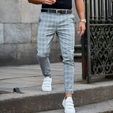 Męskie Spodnie w Kratę Dopasowane Eleganckie Casual