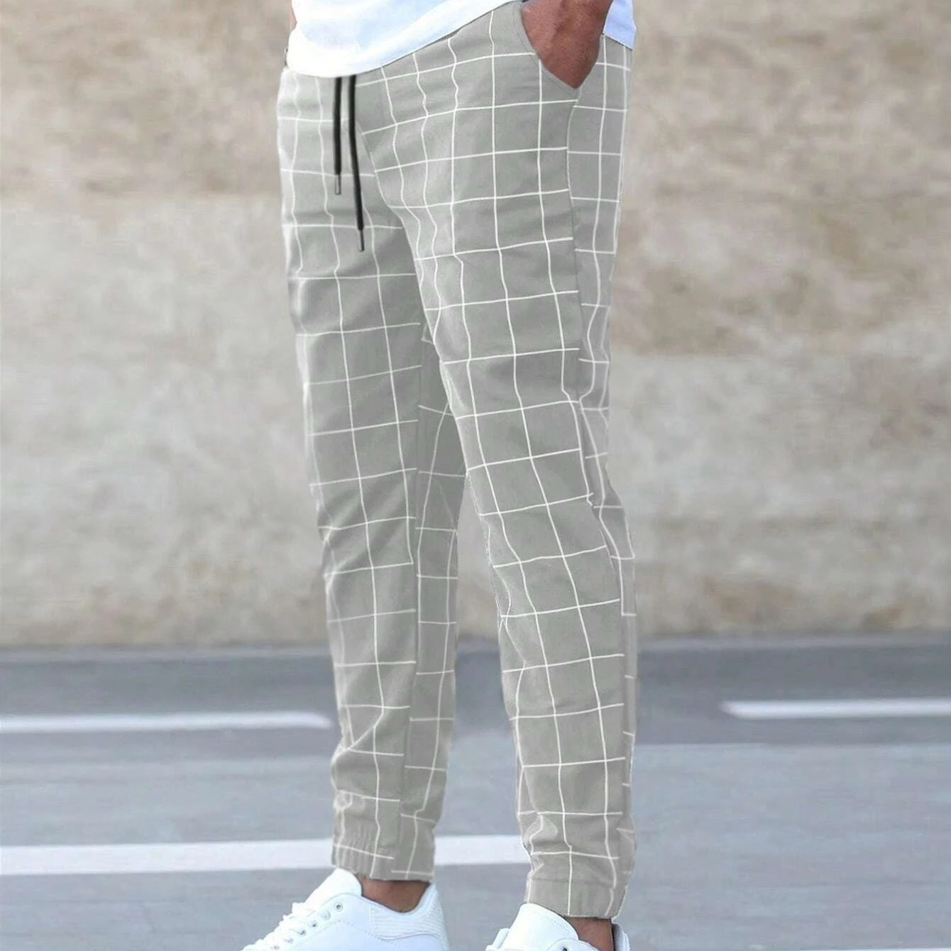 Męskie Spodnie w Kratę Slim Fit Nowoczesny Styl Casual