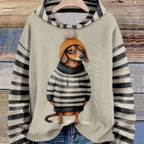 Dzianinowy Sweter Damski z Motywem Psa w Paski