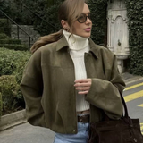 Damska Krótka Kurtka Oversize Casual na Guziki