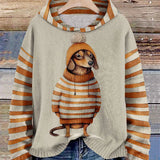 Dzianinowy Sweter Damski z Motywem Psa w Paski