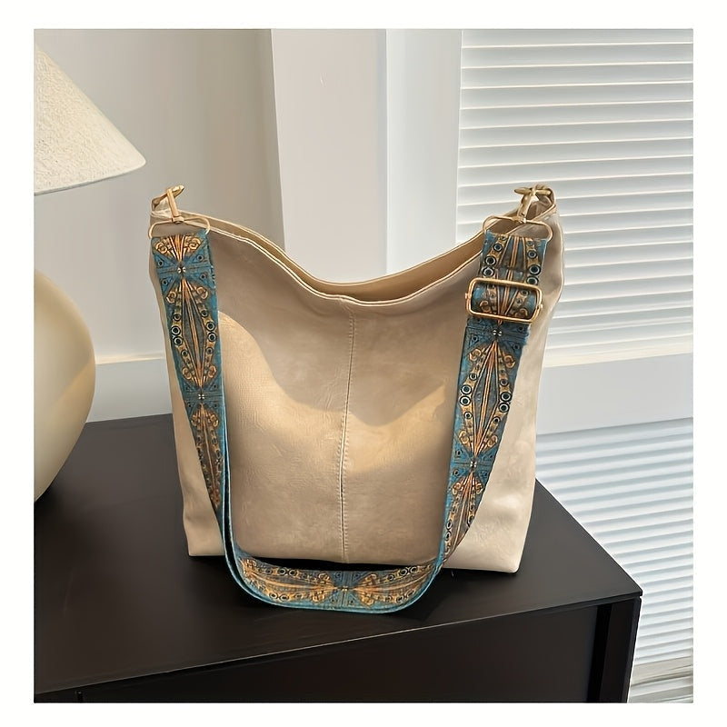 Torebka Damska Shopper Vintage z Ozdobnym Paskiem