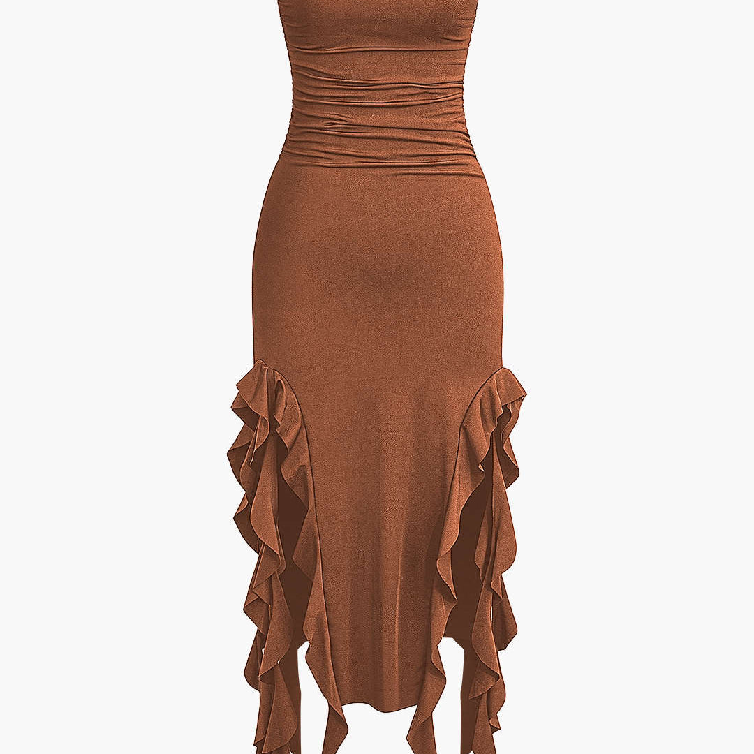 Sukienka Maxi Bandeau z Falbanami