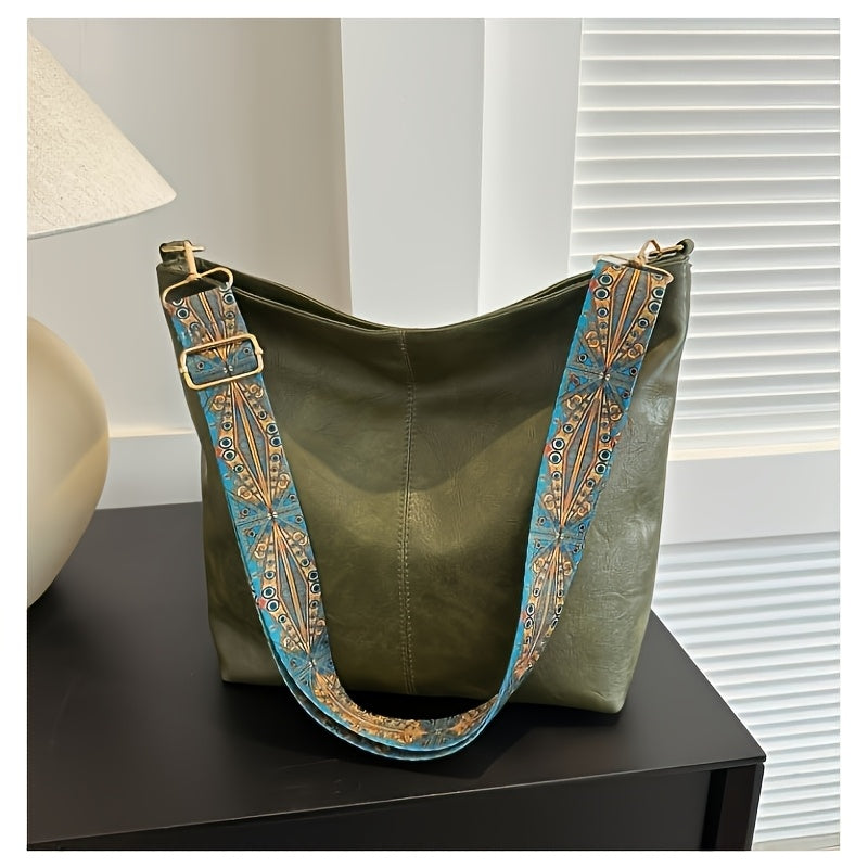 Torebka Damska Shopper Vintage z Ozdobnym Paskiem