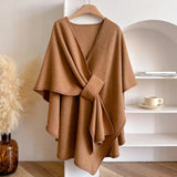Dzianinowe Poncho Damskie Eleganckie do Stylizacji Warstwowych