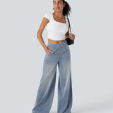 Damskie Szerokie Jeansy z Wysokim Stanem – Modne Spodnie Denim