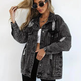 Damska Oversize Kurtka Jeansowa Vintage Denim
