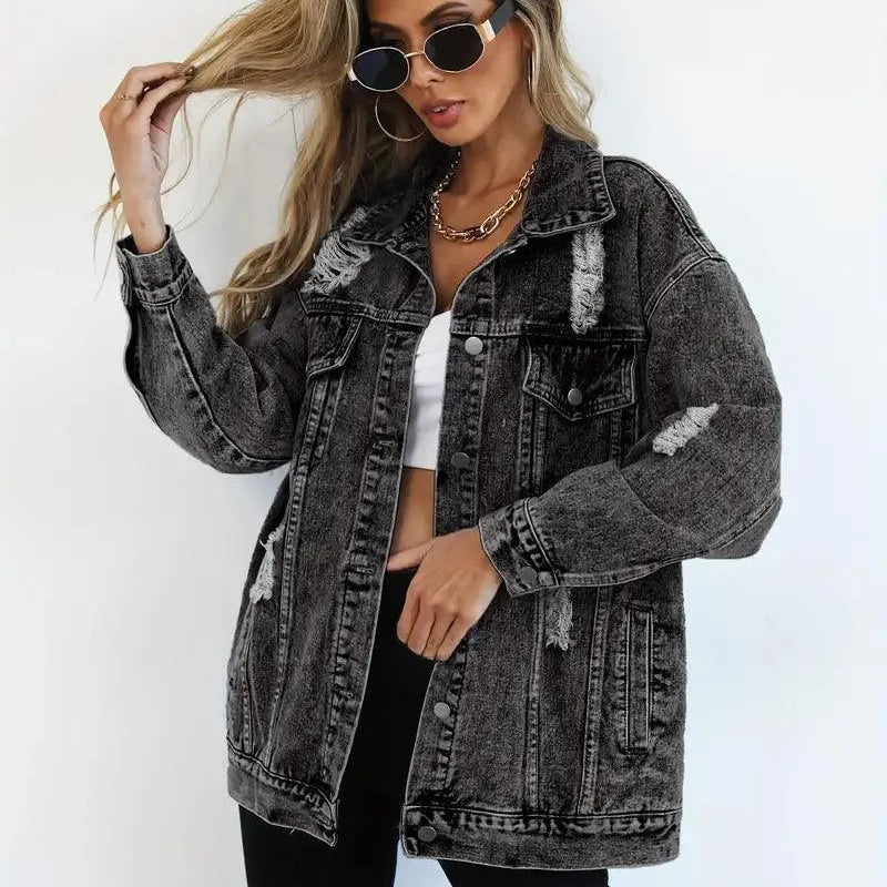 Damska Oversize Kurtka Jeansowa Vintage Denim