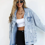 Damska Oversize Kurtka Jeansowa Vintage Denim
