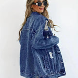Damska Oversize Kurtka Jeansowa Vintage Denim