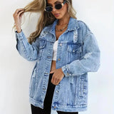 Damska Oversize Kurtka Jeansowa Vintage Denim