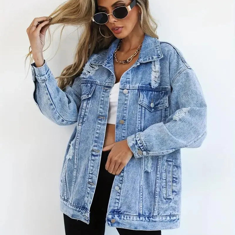 Damska Oversize Kurtka Jeansowa Vintage Denim