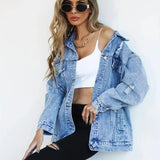 Damska Oversize Kurtka Jeansowa Vintage Denim