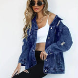 Damska Oversize Kurtka Jeansowa Vintage Denim