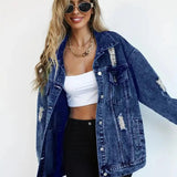 Damska Oversize Kurtka Jeansowa Vintage Denim